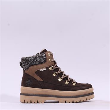 Rieker Tex Platform Knitted Cuff Boot - Brown Suede